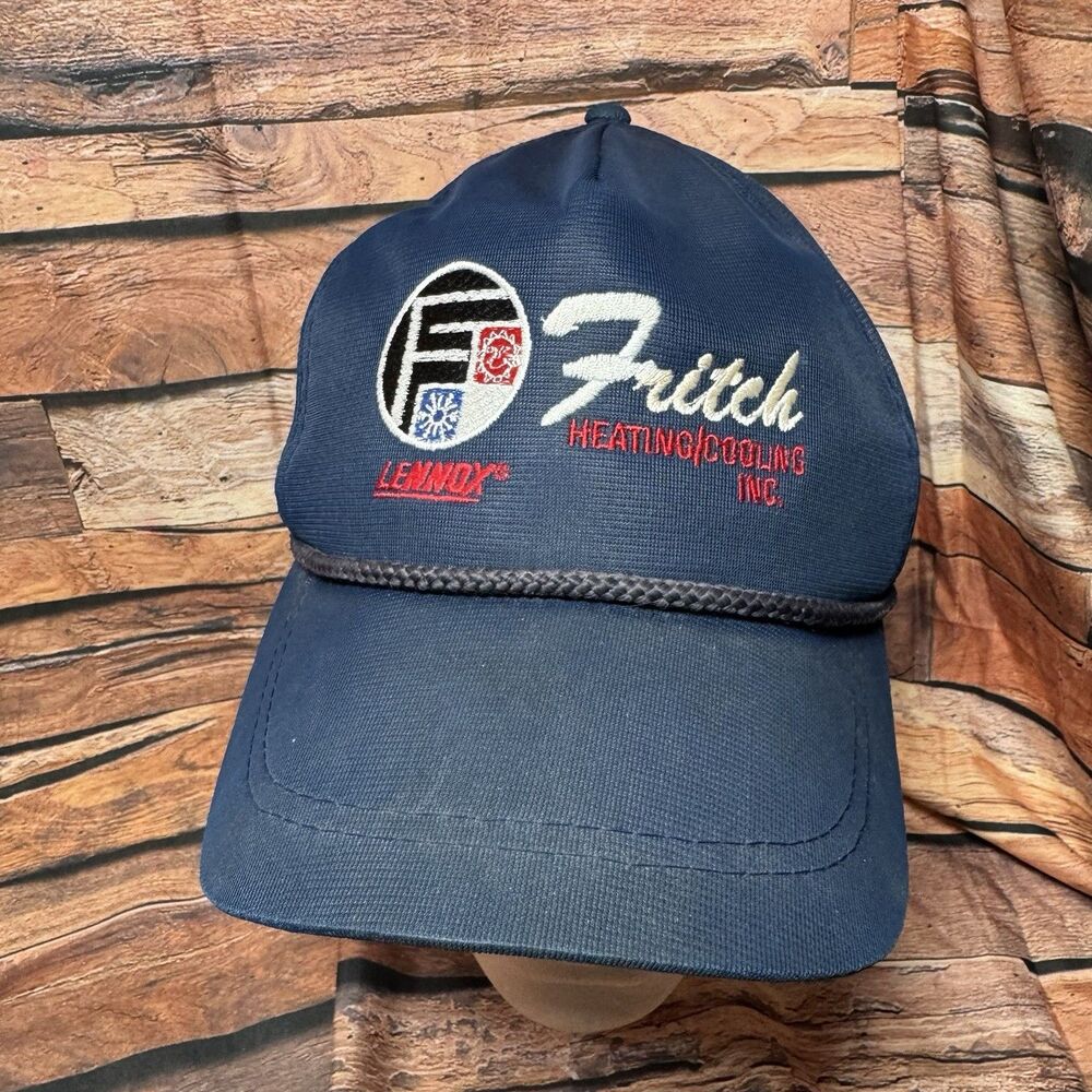 Vintage Lennox Fritch Heating Cooling Trucker Hat Cap Navy Blue Snapback Rope